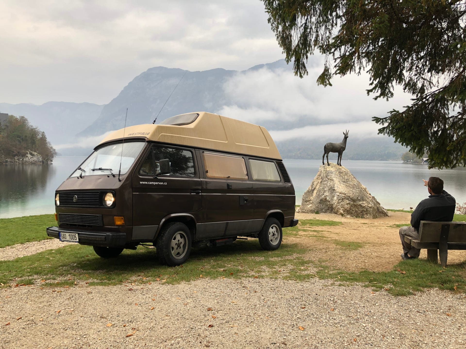 VW T3 by a misty lake